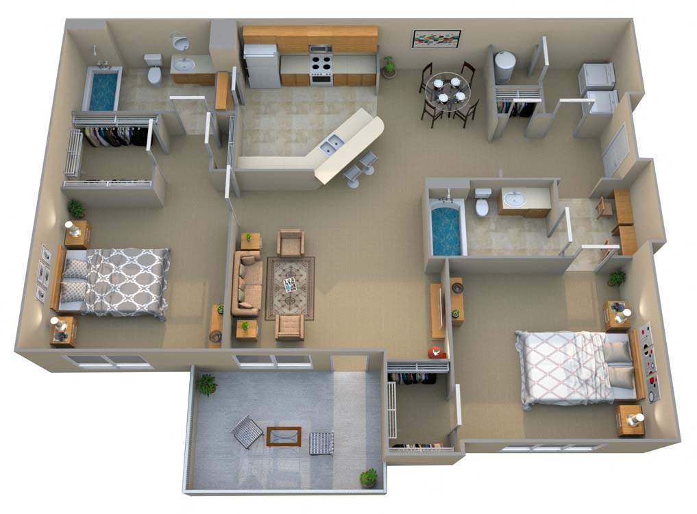 Floor plan for 2 beds, 2 baths, 1220 sqft